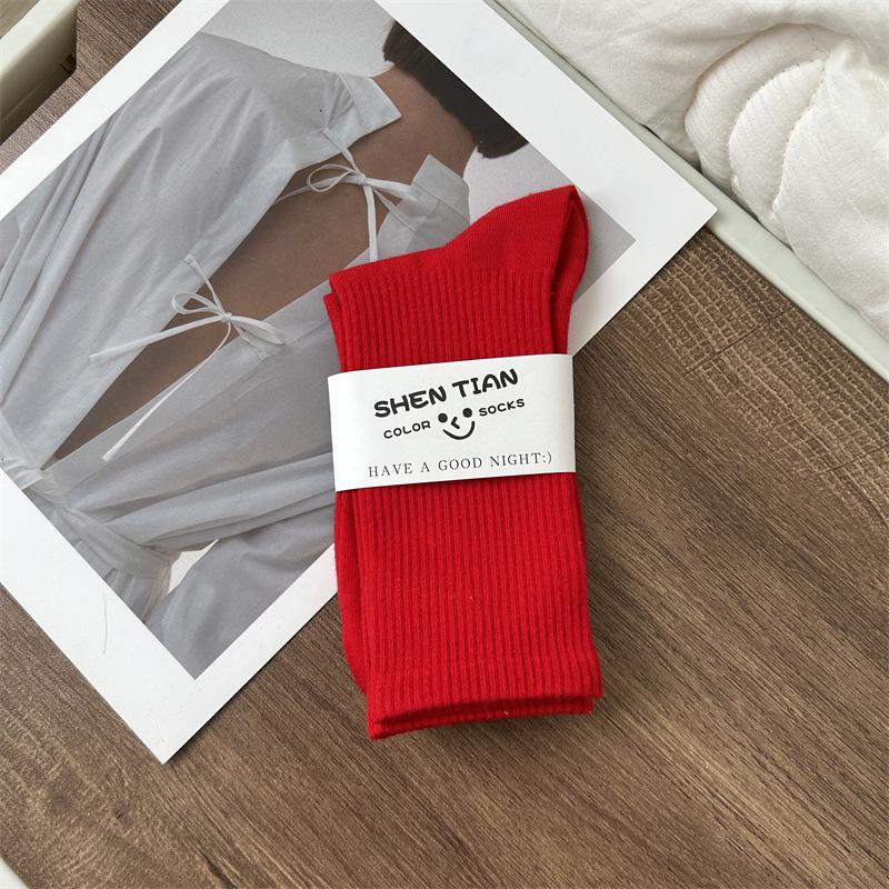 Women's Colorful Mid-Tube Socks In Violet, Orange, Rose, and Red for Modern Dance with Shark Print