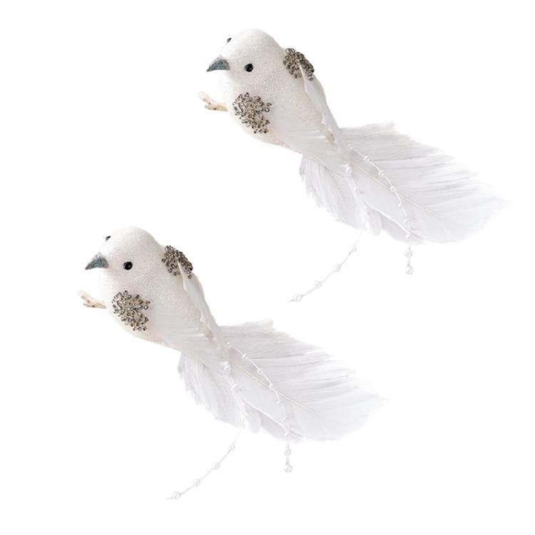 Snowy Feathered Bird Pair Christmas Craft Decorations For Wreaths Tree Home Decoration Premium Plastic Materials Gift For Bird Lover