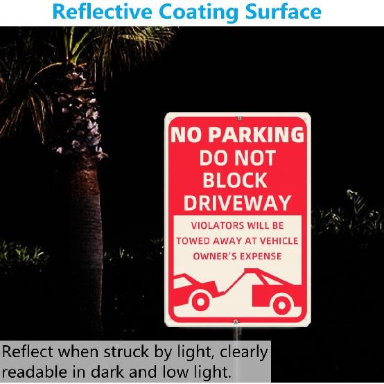 2 Pack Metal No Parking Sign, 10" x 14" Do Not Block Driveway Sign Will Be Towed Away, Made of 40 mil Rust Free Aluminum, Reflective & UV Protected