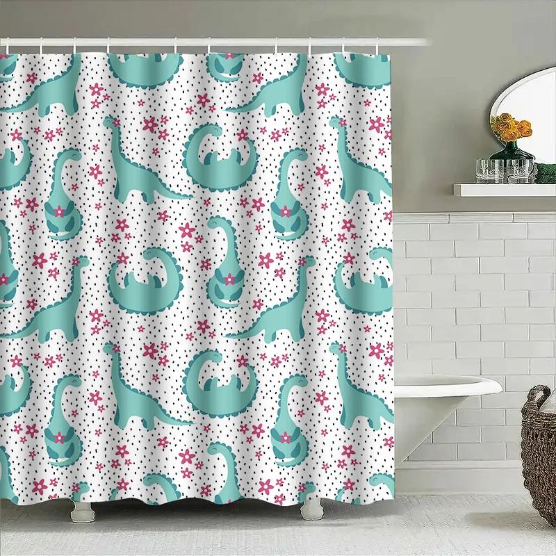 Cute Cartoon Dinosaur Printed Shower Curtain Set for Bathroom Decor Waterproof Fabric Multiple Colors Available