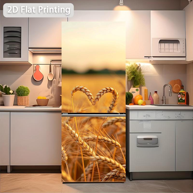 84Style Fridge Stickers Refrigerator Cover Door Landscape Plant Sea Vinyl Self Adhesive Kitchen Furniture Decor Wrap Freezer Sticker DIY