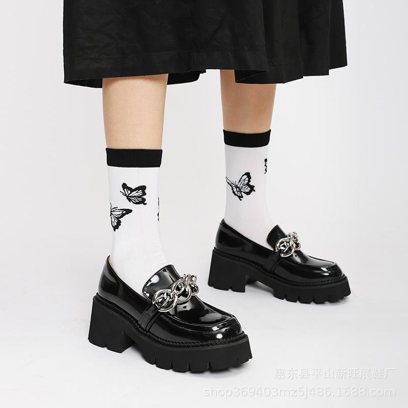 

Loafers Platform Small Leather Shoes Women S British College Style Versatile With Skirt Uniform Shoes Sleeve 40 чёрный