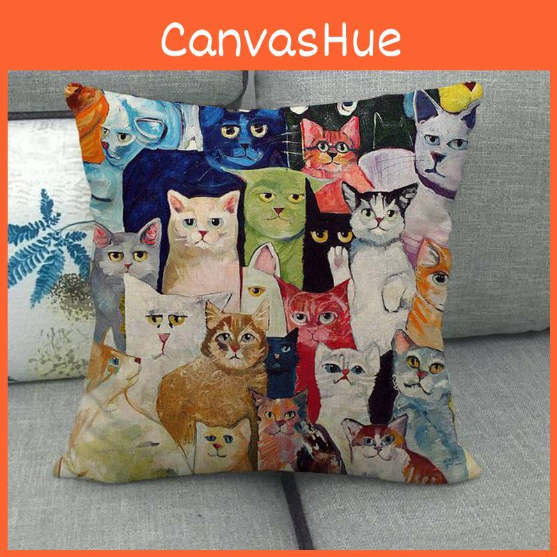 Many Cozy Cats Cushion Cover Plant Print Silk Material Decoration Bedside