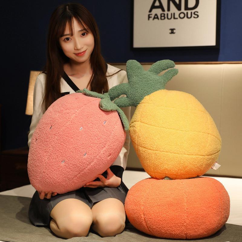 Adorable Plush Cartoon Fruit Pillow Filled With Soft Down Cotton Cute Strawberry Pineapple Persimmon For Cozy Sleep