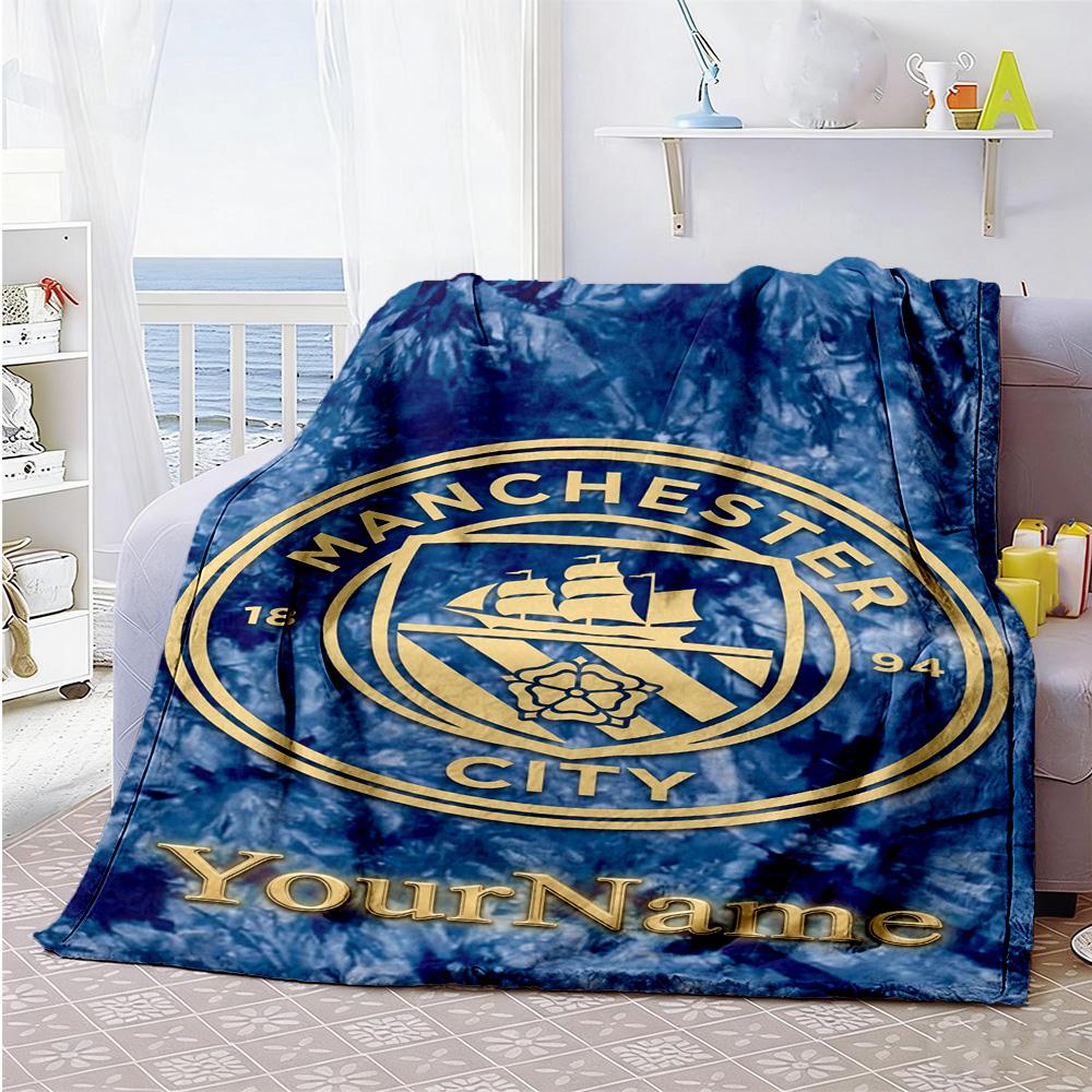 Manchester City Customize Your Name Blanket Multi-purpose Personalized Blanket Ultra-Soft Suitable for Sofa Livingroom Picnics Bed