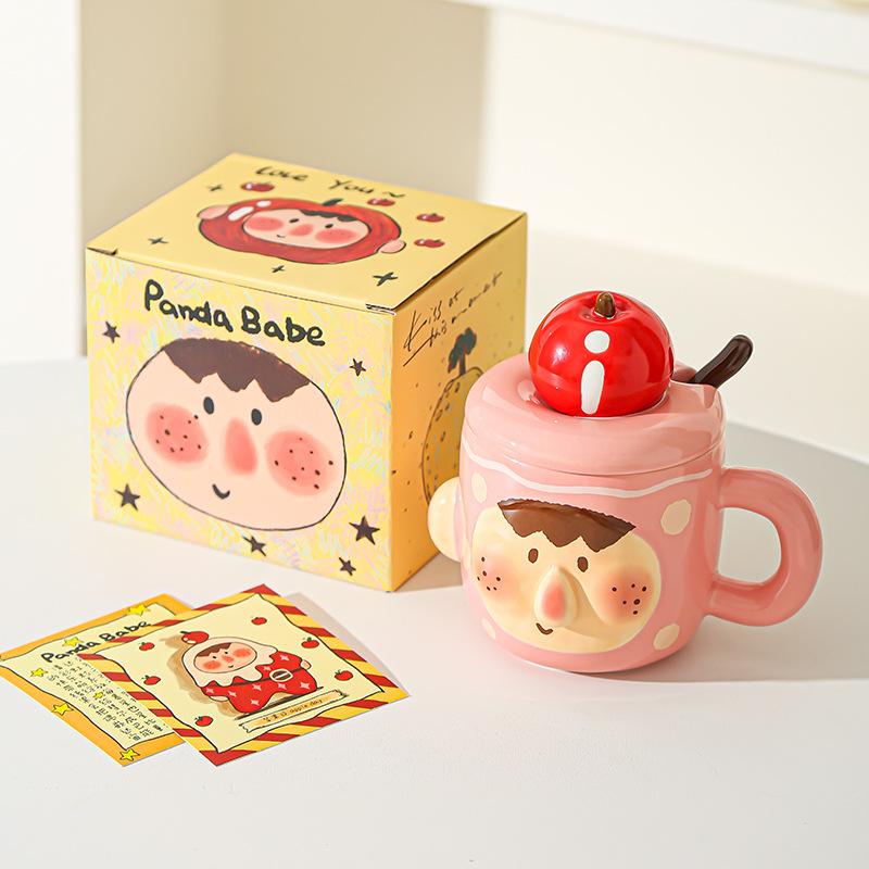 Creative Funny Ceramic Cup Mug with Lid Spoon for Home Use Strange Water Cup for Girls Office Breakfast Cup
