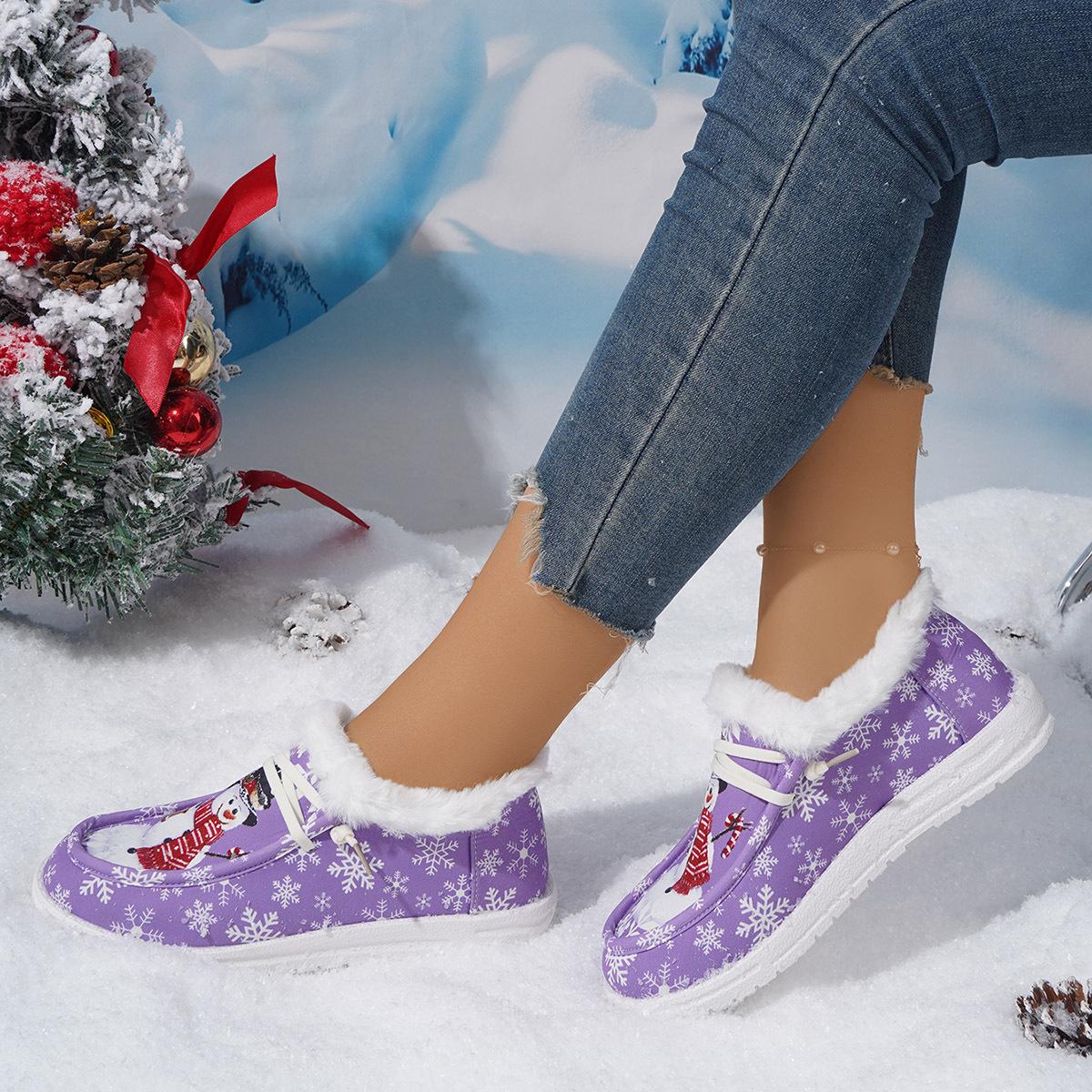 

Европейские и американские рождественские короткие зимние ботинки женские зимние новые большие размеры одинарные туфли бархатные повседневные женские теплые хлопковые туфли на плоской подошве 36 фиолетовый