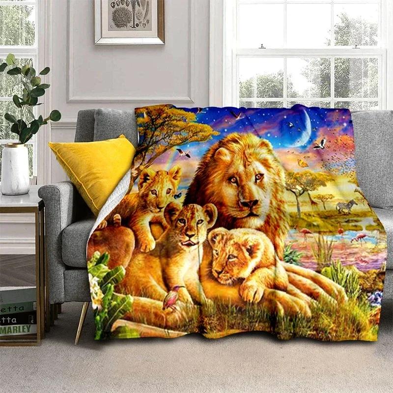 Wildlife Fierce Lion Throw Blankets, Soft Flannel Fleece Blanket Microfiber Cozy Bed Cover for Teen Boys Bedroom African Animal