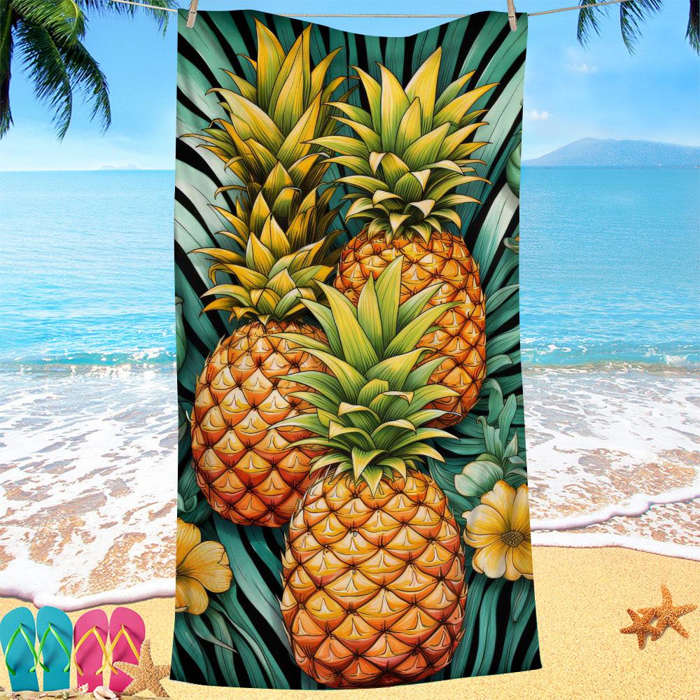 Creative Painted Pineapple Digital-printed Polyester Superfine Fiber Double-sided Fleece Beach Vacation Bath Towel, Beach Towel
