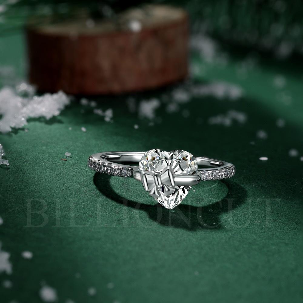 NEW 925 Silver Romantic Heart Bow Ring Delicate Shining Inlaid Design, Sweet Luxury Engagement Ring for Women Jewelry