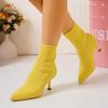 Botas de salto alto Stiletto Ankle Boots para mulheres - Sapatos confortáveis e respiráveis sem cadarço com cabedal de tecido, sola de borracha e bico fino