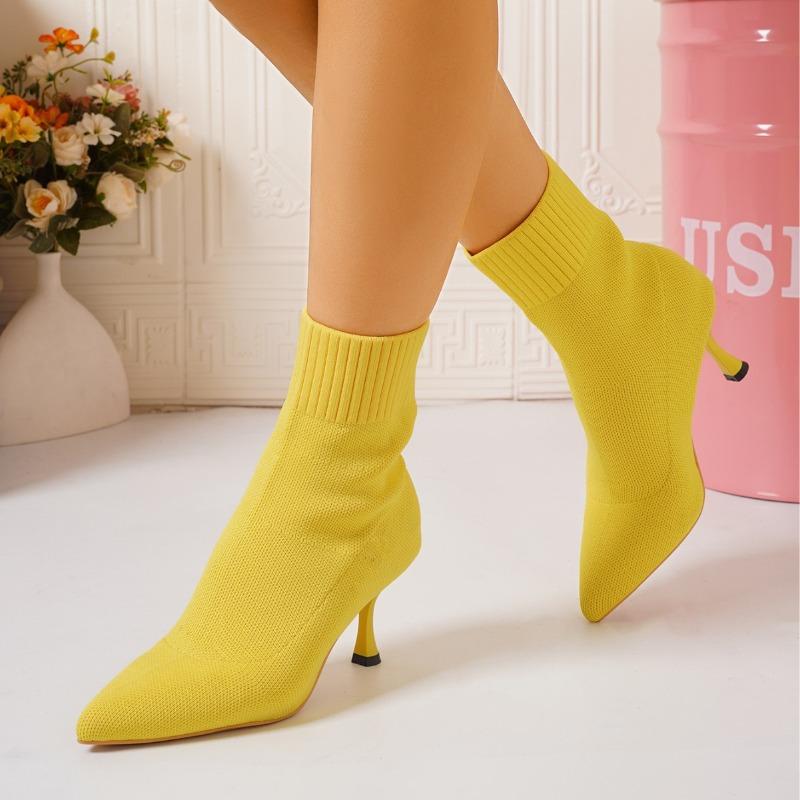 Botas de salto alto Stiletto Ankle Boots para mulheres - Sapatos confortáveis e respiráveis sem cadarço com cabedal de tecido, sola de borracha e bico fino