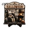 Cute Ghost Figurine Halloween Reading Figurine, Wooden Desktop Ornaments, Vintage Fall Fireplace Decorations Statue with Stand for Home Tabletop Shelf