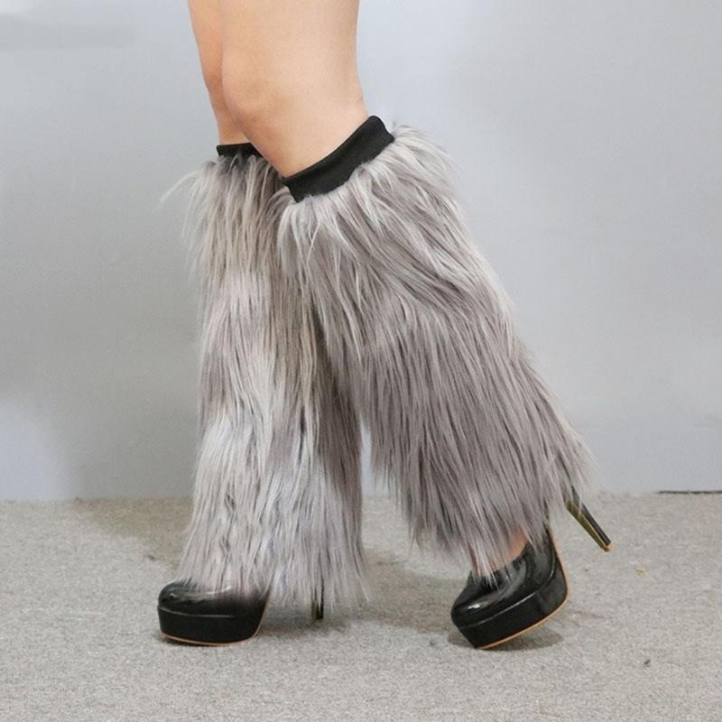 Plush Leg Warmers for Women Soft Furry Boot Toppers Ribbed Elastic Top Fuzzy Leg Covers Winter Accessory Party Costume
