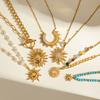 18K Gold Plated Pearls Chain Sun Pendant Necklace Sturdy Stainless Steel Waterproof Jewelry Accessory for Women