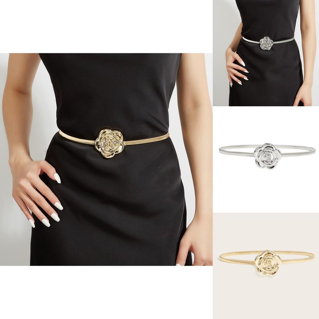 Cinturón Metálico de Resorte para Mujer con Cadena de Doble Anillo para Estilizar Vestidos y Camisas