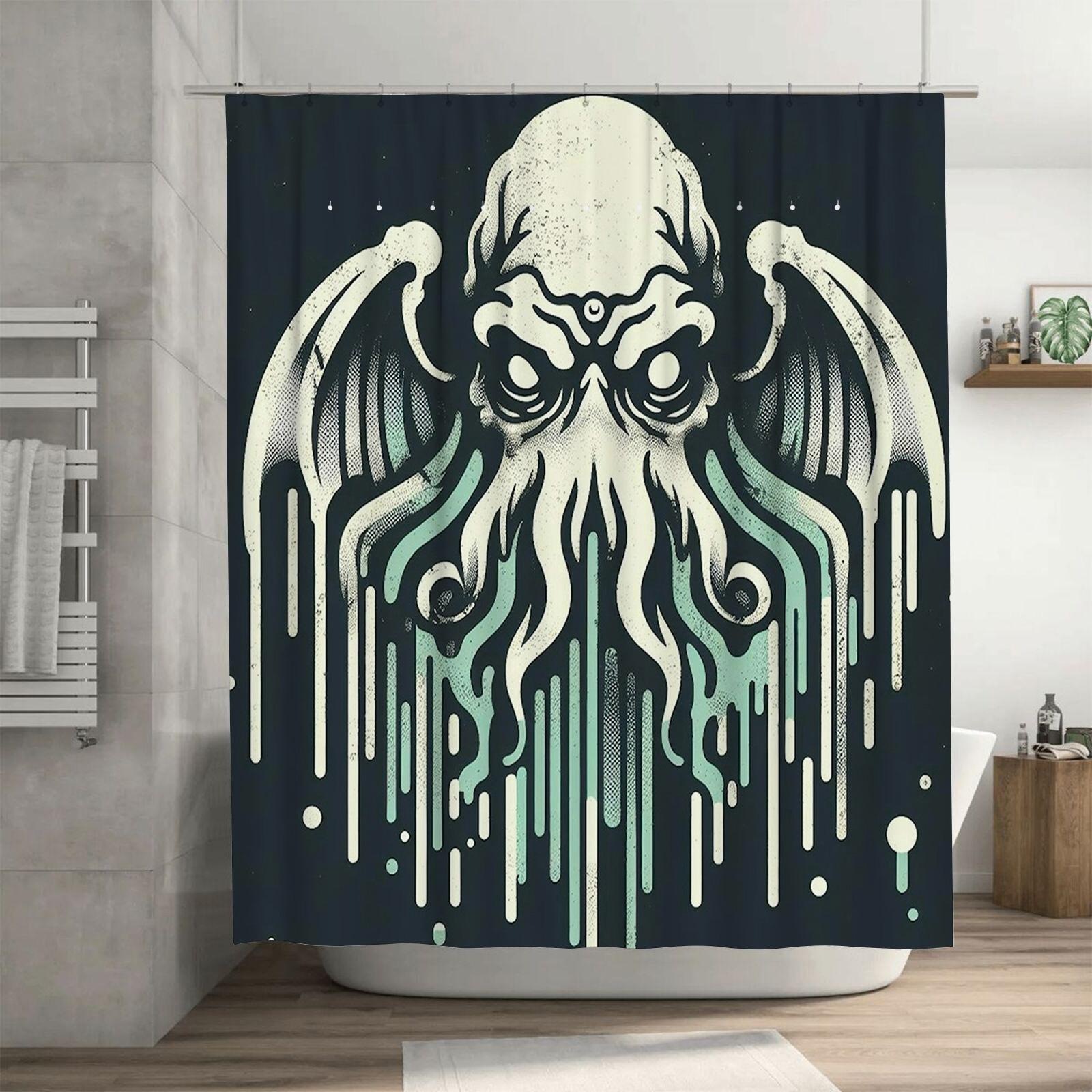 

Dark Cthulhu Graffiti Shower Curtain - Bold Street Art Design For An Edgy And Mysterious Bathroom Dcor W60H190(CM)-1 Pcs
