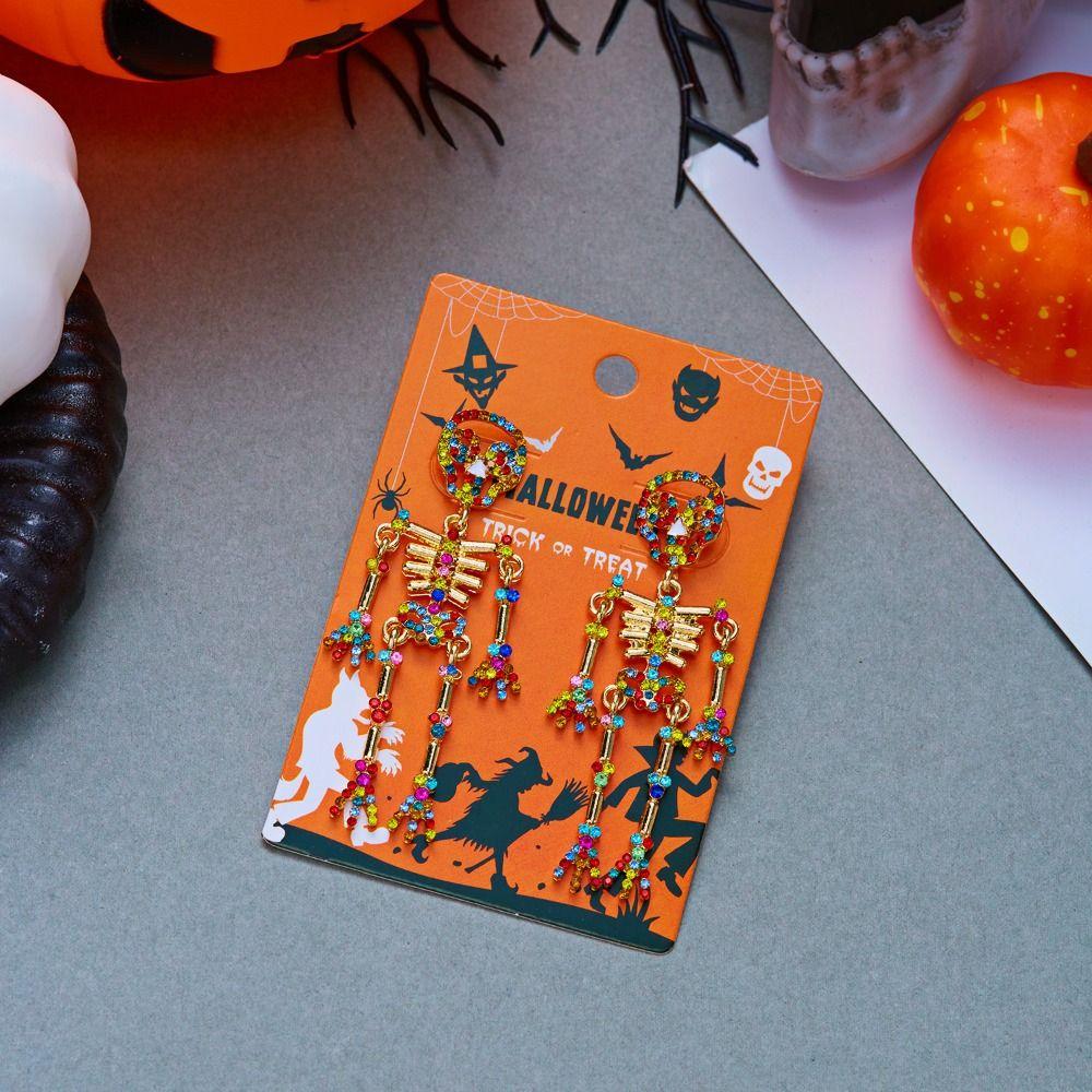 Zircon Pumpkin Ear Studs Rhinestone Long Tassel Drop Earrings Skeleton Dangle Earrings Party