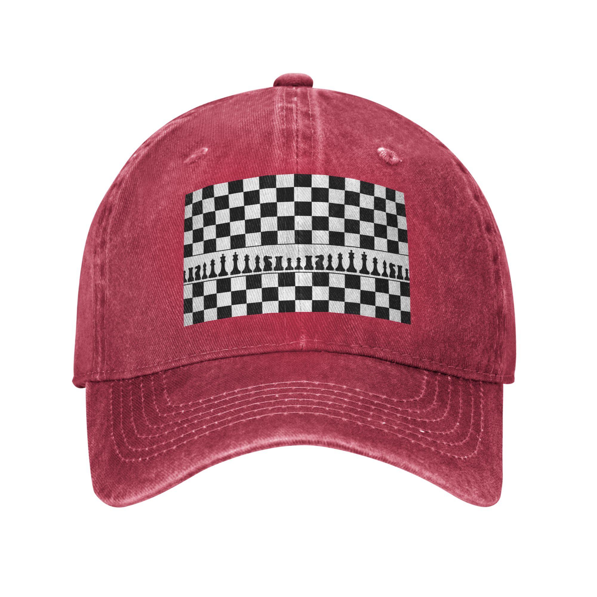

Chess Board Black and White Grid Checkered Denim Fabric Cap Casual Baseball Caps Adjustable Hat Summer Unisex Baseball Hats One Size