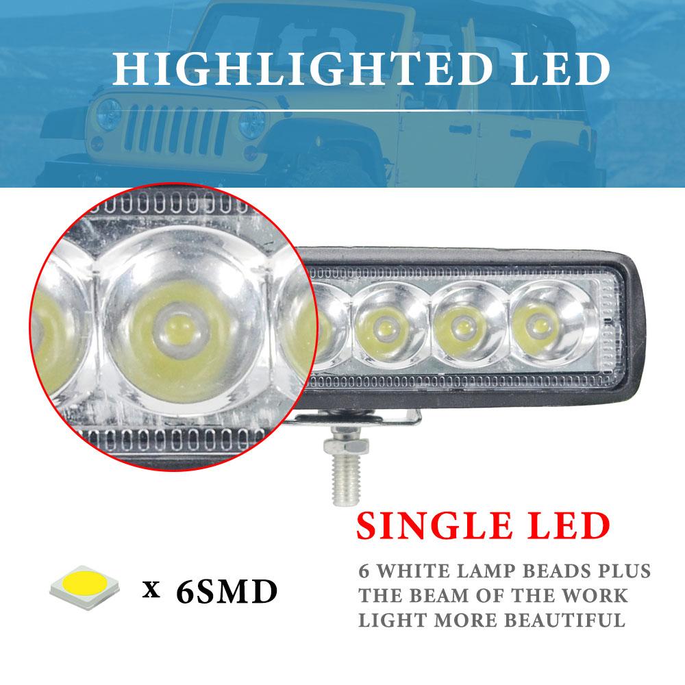 6Led Work Light Bar for Motorcycle LED Lens Spot Headlights 6000k White Super Bright Motorbike SUV ATV Off-road Driving Lamp