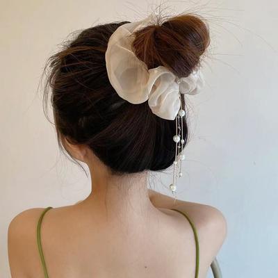 Neue Damen Perlen Strass Haargummi Scrunchie Quaste Chiffon Dickdarm Elastische Haar Bänder Schleife Pferdeschwanz Haar Zubehör