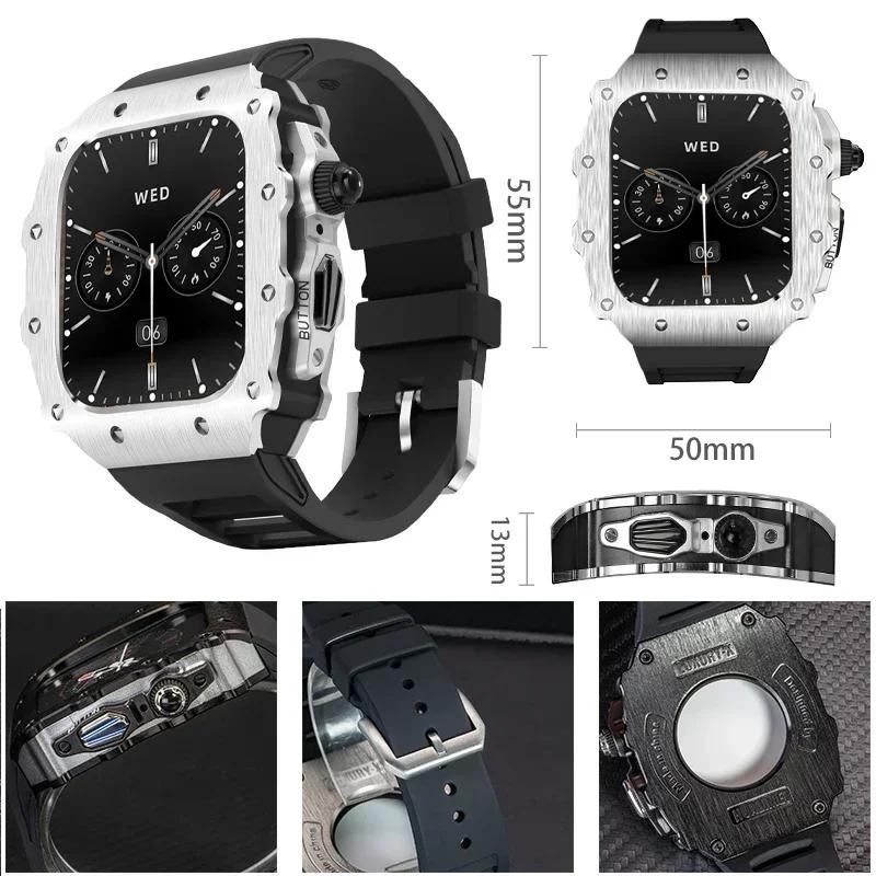 Luxus Metallgehäuse Mod Kit Für Apple Watch S11 10 46MM Edelstahlgehäuse +Silikonband für IWatch Serie 9 8 7 6 5 44mm 45mm