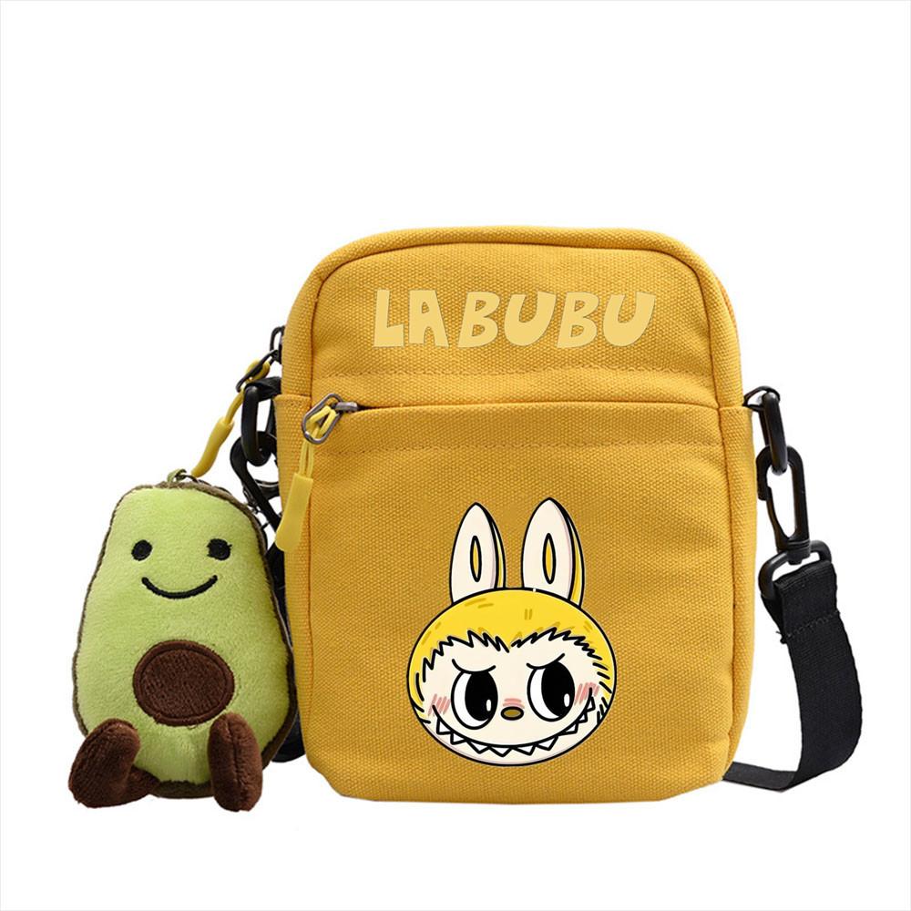 LABUBU canvas bag LABUBU peripheral small square bag doll nylon canvas lightweight simple versatile crossbody bag