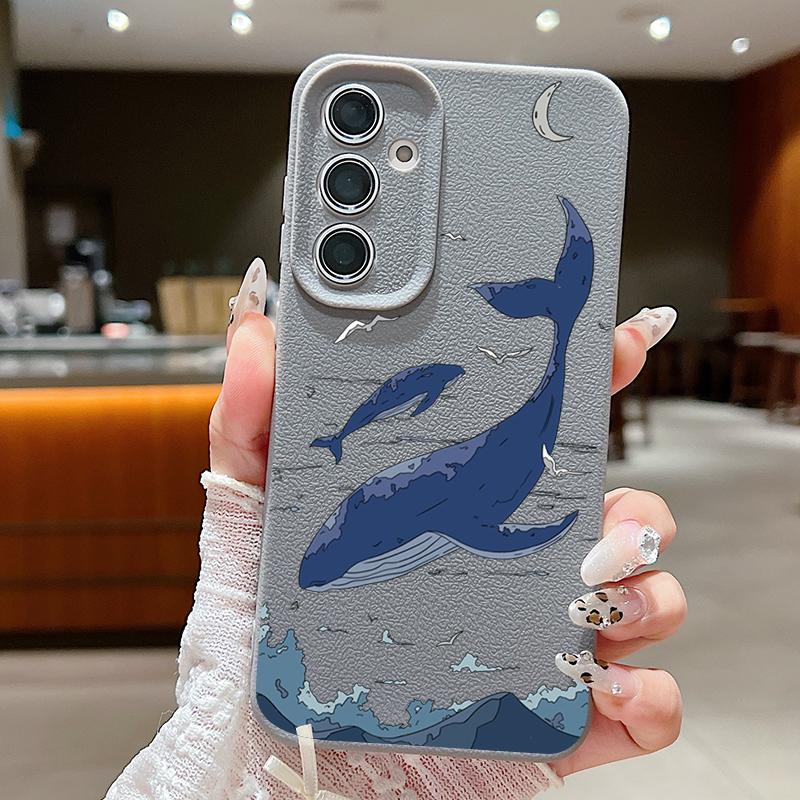 

Для Samsung S25 Ultra S24 FE S23 S22 A16 A56 A36 A55 A15 A35 Чехол с рисунком кита, ТПУ, текстура кожи, мягкий матовый, противоударный, тонкий чехол для телефона Samsung A34 5G серый