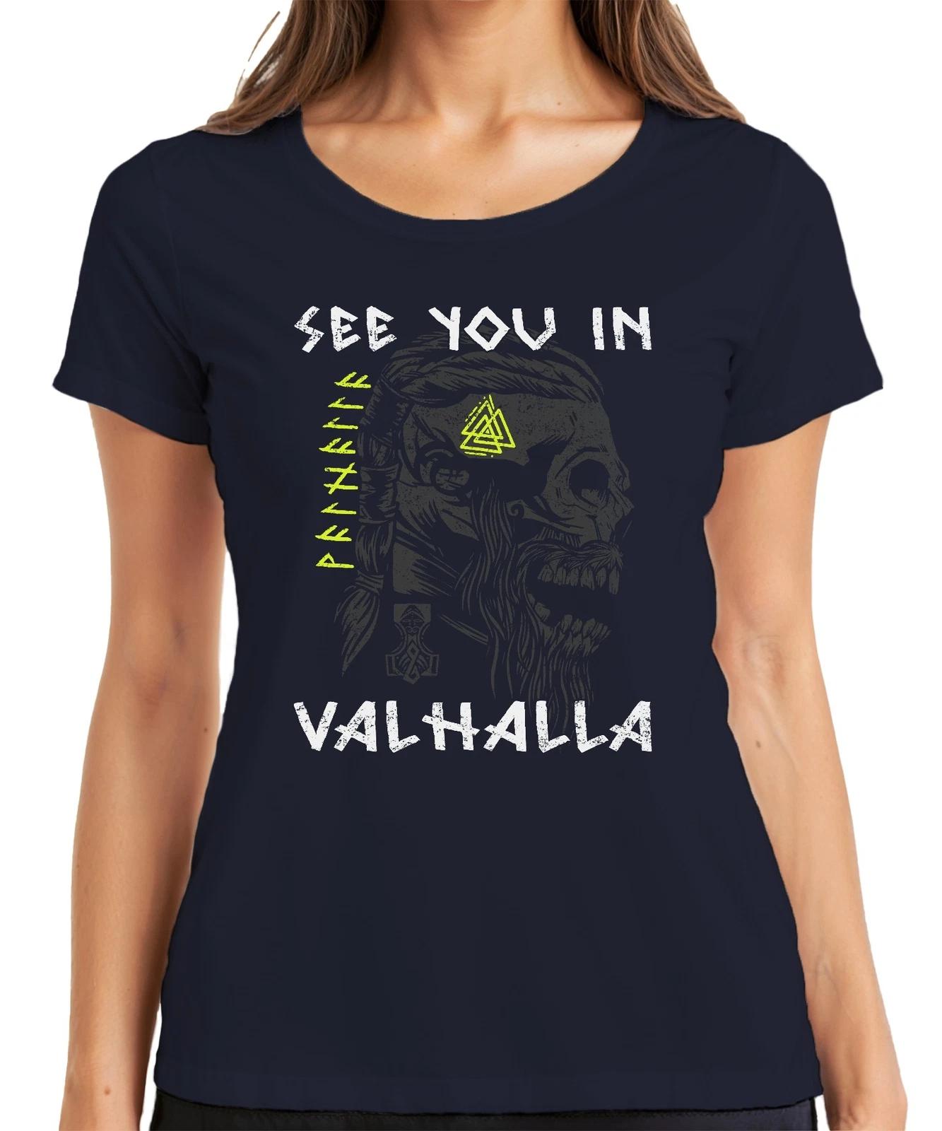 See you in Valhalla Wikinger Schädel Mjölnir Valknut Runen Mythos Damen T-Shirt XXL