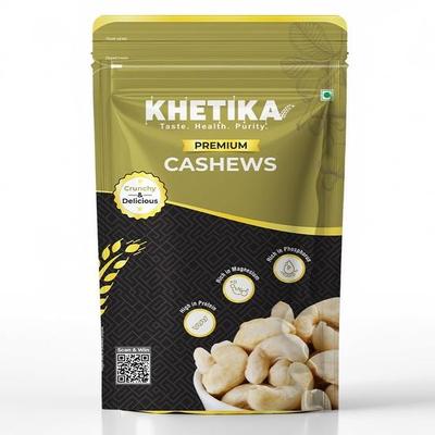 Khetika Premium Ganze Cashewkerne 200g | W320 Qualität | Trockenfrüchte, Kaju, Cashewkerne, Gesunde Snacks, Knusprige Kaju, Reich an Protein & Nährstoffreich