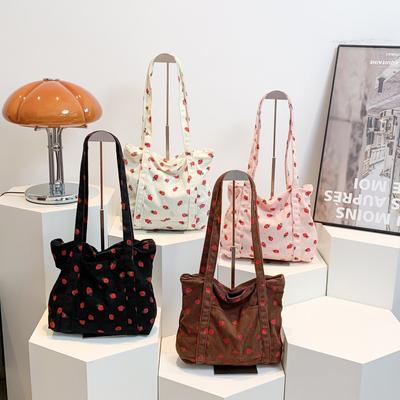 Personalized and Fashionable One-shoulder Shopping Bag Summer New Beautiful Strawberry Print High-value Simple Casual Tote Bag