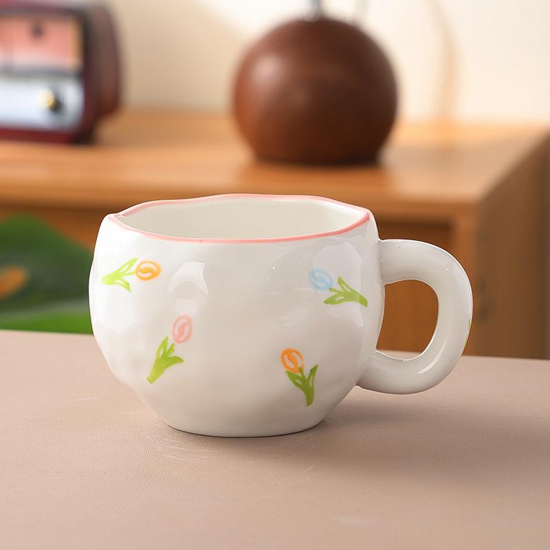 Koreanischer Ins-Wind handgepresste Liebe Keramik-Kaffeetasse, Nachmittagstee handbemalte Blumentasse hochwertiger Wasserbecher