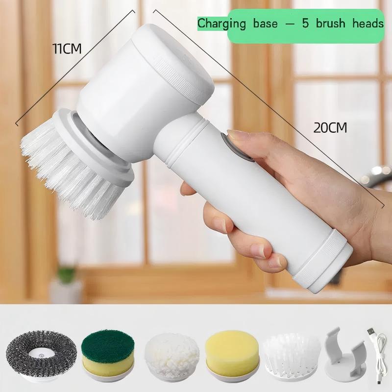 Electric Spin Scrubber Professional Cordless USB Rechargeable Automatic Handheld Cleaning Brush with 5 Brush Heads