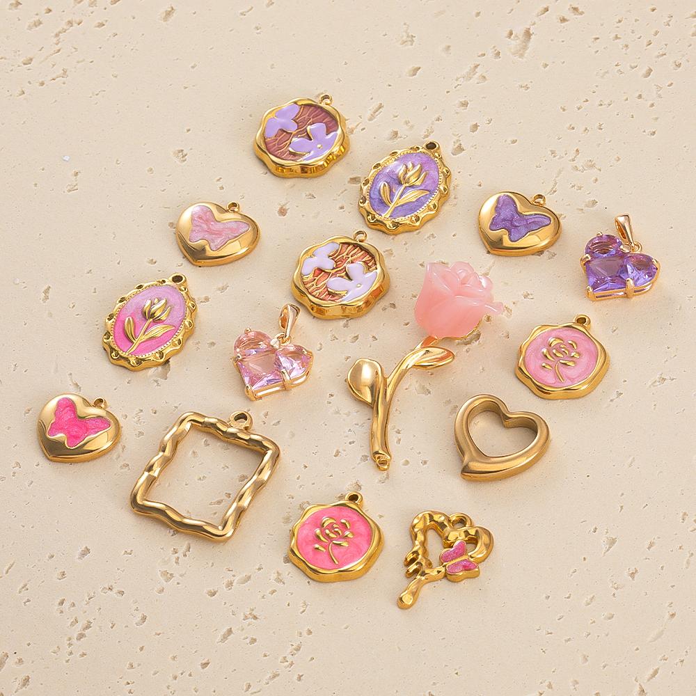 Stainless Steel Pendant Series Pink and Purple Cute Pendant Multiple Choice Earring Components DIY Necklace Jewelry Accessories