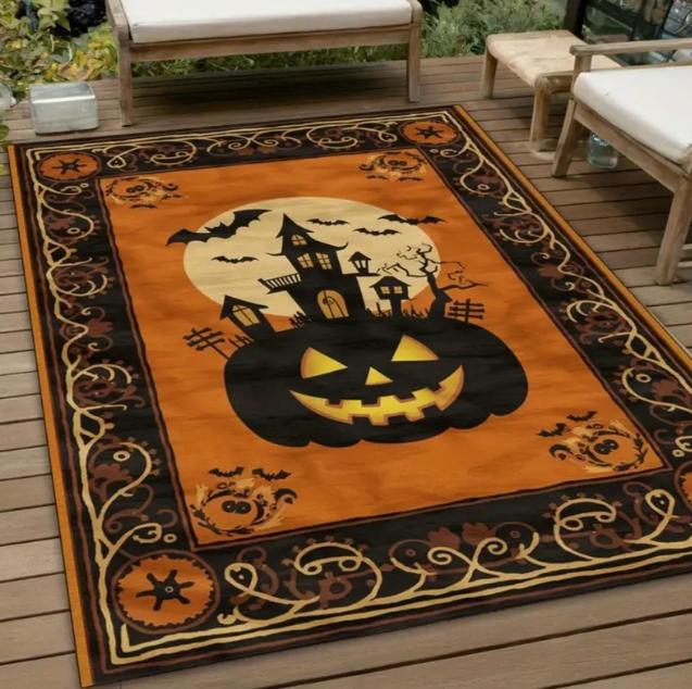 Gothic Skull Floral Pattern Area Mat Non-Slip Rectangle Floor Mat for Indoor Outdoor Garden Patio Handmade Polyester Decorative