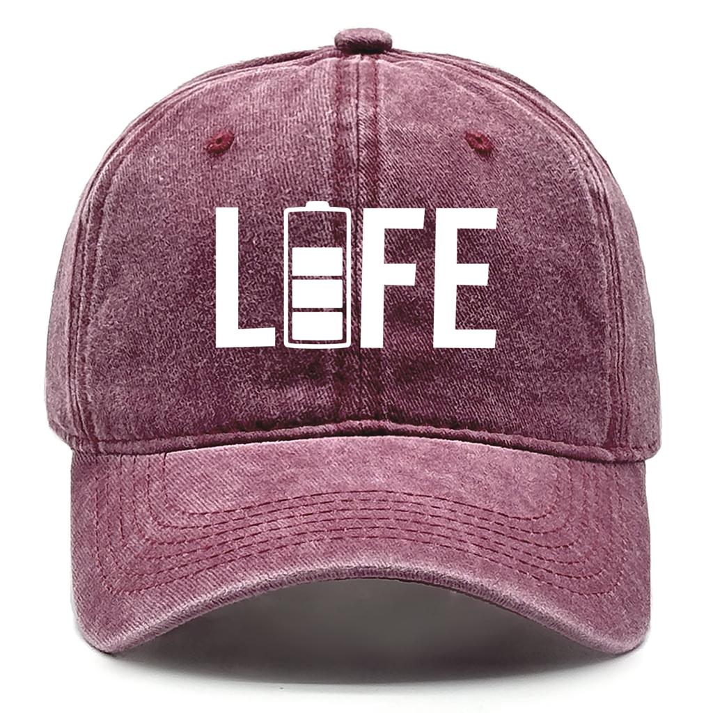 "LIFE" Battery Print Unisex Sun Hat Washed Cotton Hat For Woman Fit Snapback Baseball Hat Perfect For Casual Wear
