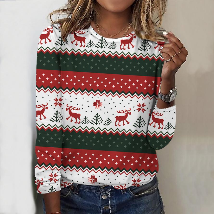 

Женский новый повседневный топ с круглым вырезом и длинным рукавом на осень-зиму 2025 года с 3D-рождественским узором. Идеальный подарок на Хэллоуин и Рождество. 4XL зелёный