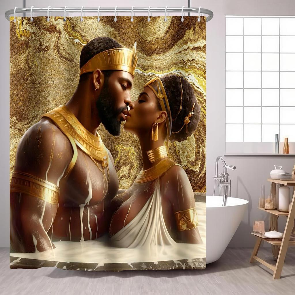 African American Woman Shower Curtain Black Woman Colorful Flower on Green Backdrop,Morden Fashion Gril Fabric Shower Curtains