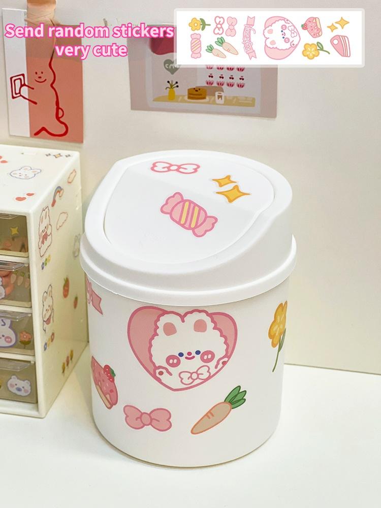 Mini organizator de coș de gunoi de birou Suport creion Kawaii Birou drăguț pentru student cu desene animate Coș de gunoi cu capac Cutie de depozitare