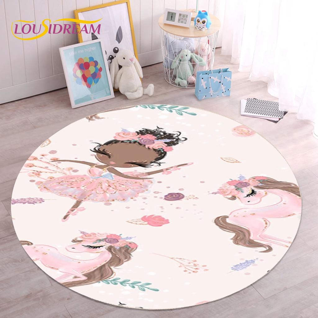 Cute Ballet Girl Ballerina Fairy Unicorn Cartoon Round Area Carpet Rug for Living Room Bedroom Kids Decor,Pet Area Rug Non-slip