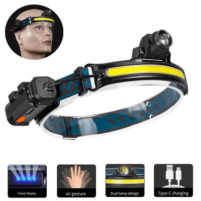 1ks Indukční COB LED čelovka 6 režimů s baterií Dobíjecí Vodotěsná čelovka Zoom Kempingová stanová lampa Rybářské světlo