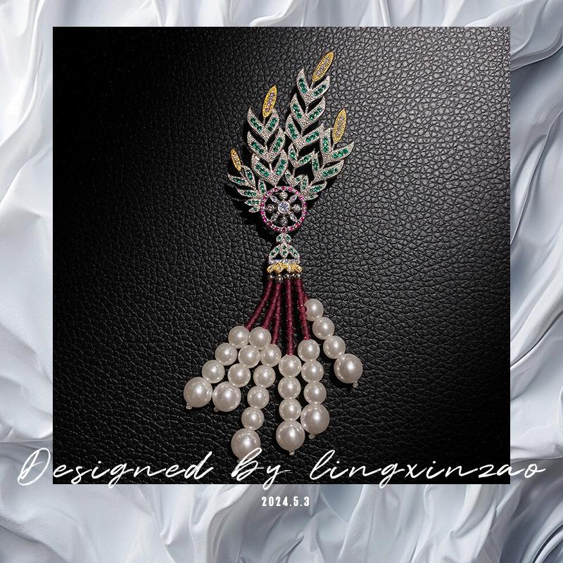 Bo Xin Yun Second-hand Freshwater Pearl and Zircon Wheat Ear Brooch in Exquisite Court Style