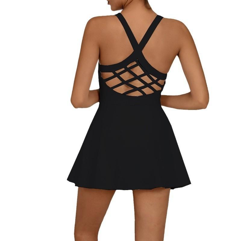 Womens Seamless Yoga Dress With Built-in Bra Quick-Dry Sporty Tennis Skort Gym Fitness Running