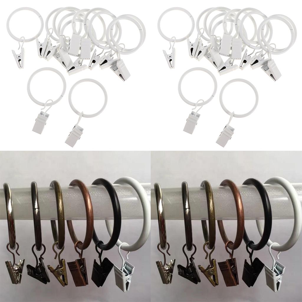 Curtain Rod Rings with Clips Iron Heavy-duty Curtain Ring Hook for Window Support Bar Curtains Rail Holder