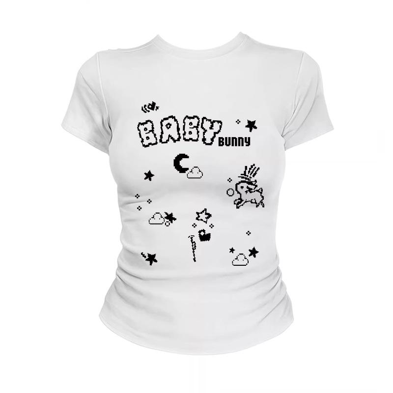 Summer New Cartoon Fun Printing Mobile Phone Sweet Spice Girl Short Sleeve T-Shirt Women's Casual Wear Versatile Top T-Shirt