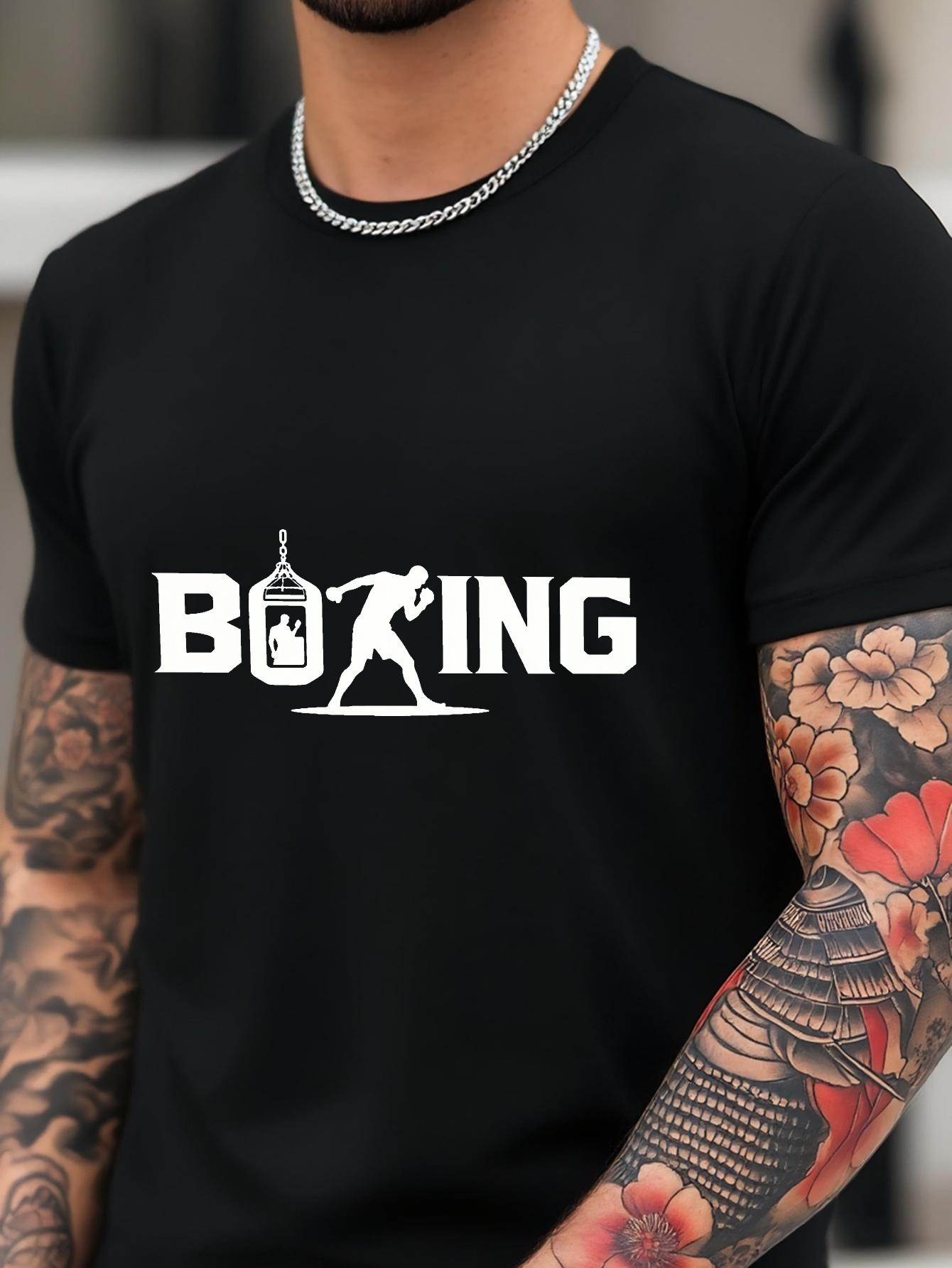 62612 Boxing Graphic T-shirt - Navy Blue Cotton Blend Athletic Tee L