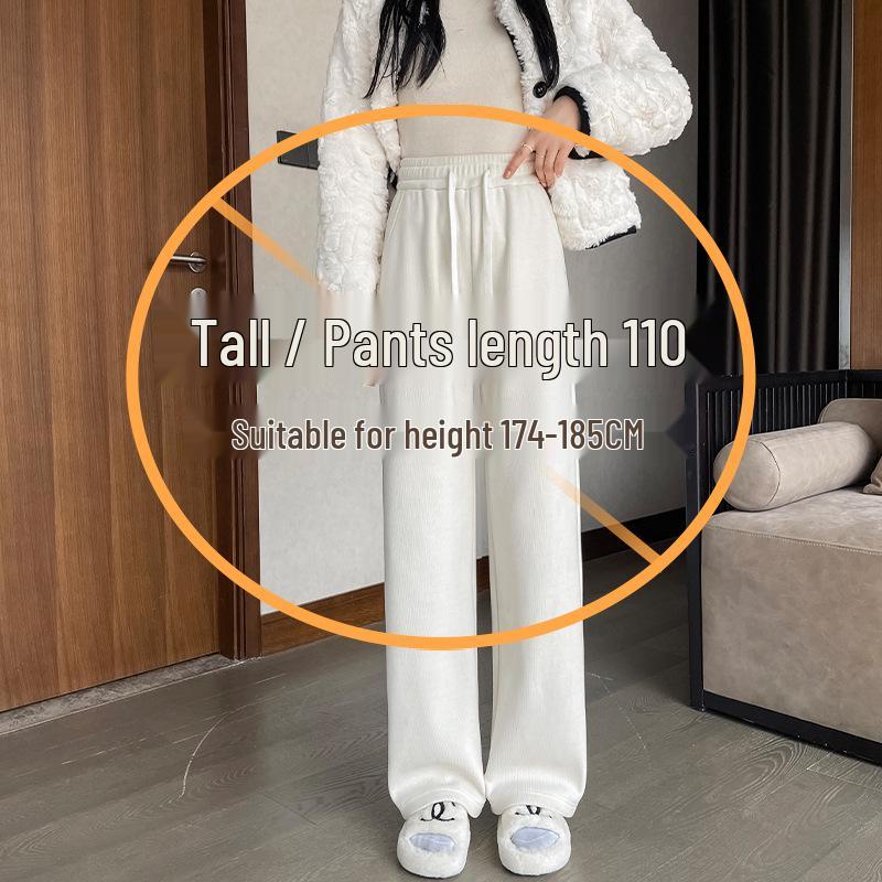 Women's Extra-Long White Lambswool Chenille Wide-Leg Knit Pants for Autumn/Winter (Tall Size 175)