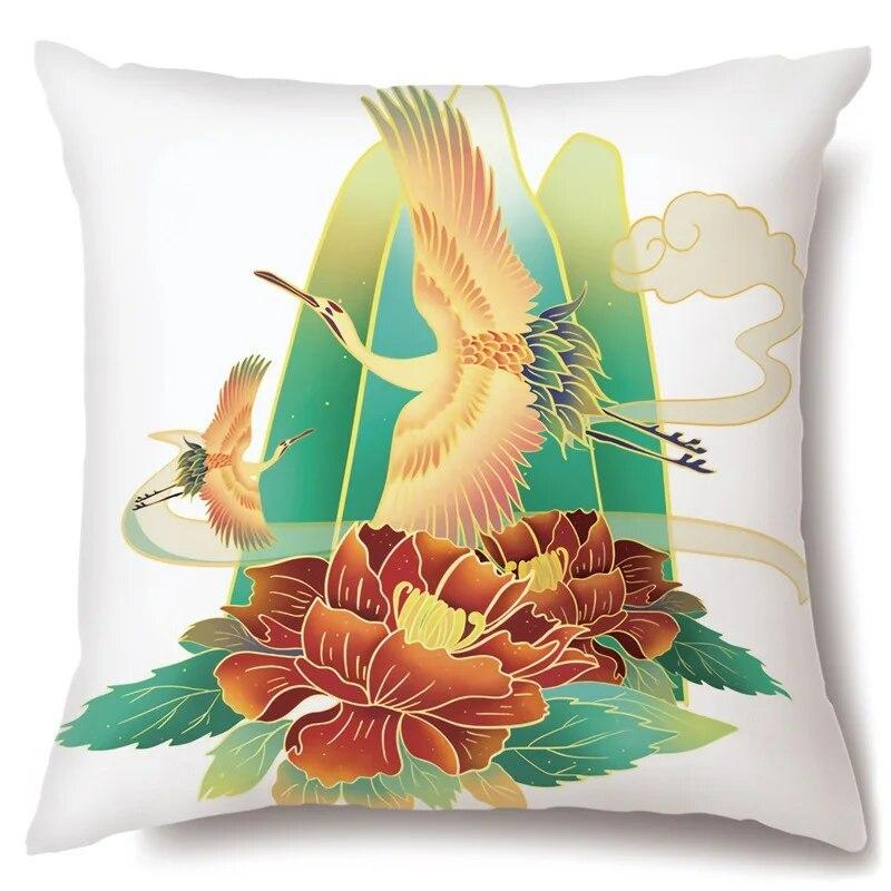 Pillowcase Crane Safflower  Beijing Opera Sofa Home Room Aesthetics