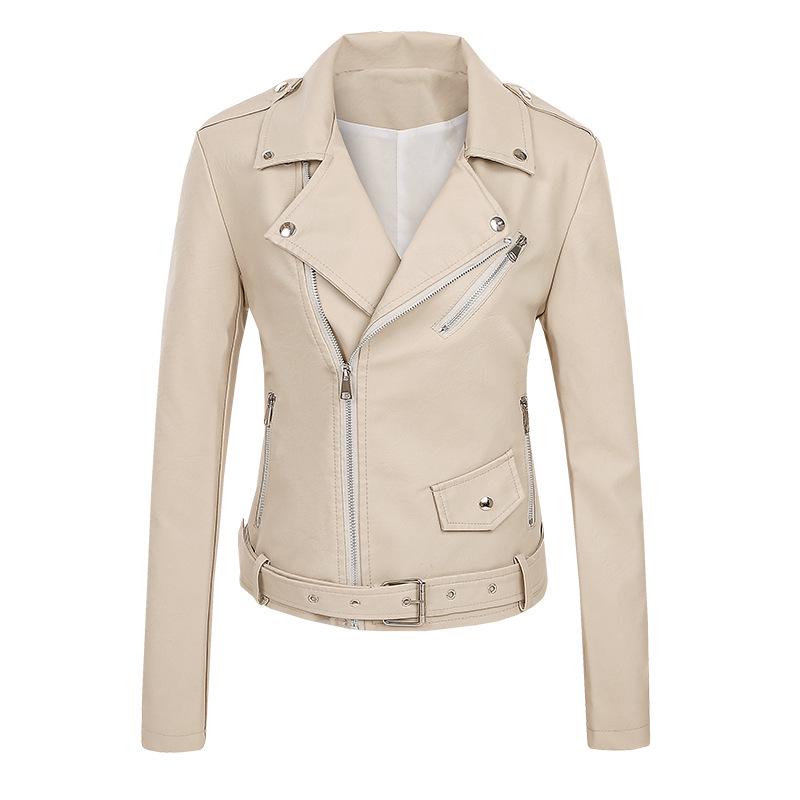 2022 Women's Short PU Leather Motorcycle Jacket - Spring/Autumn Fashion