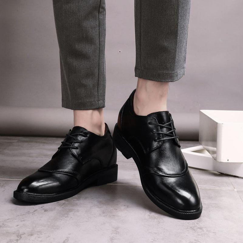 Men's Shoes Four Seasons Invisible Inner Height Increase Leather Shoes Men's Business Dress British Large Size Workplace Splicing Casual Shoes